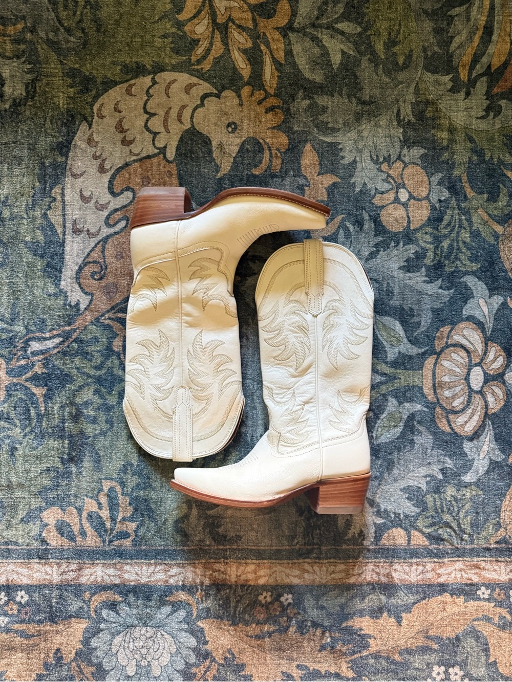 Tecovas Cream/White Pointed-Toe Tall Women's Western Boots